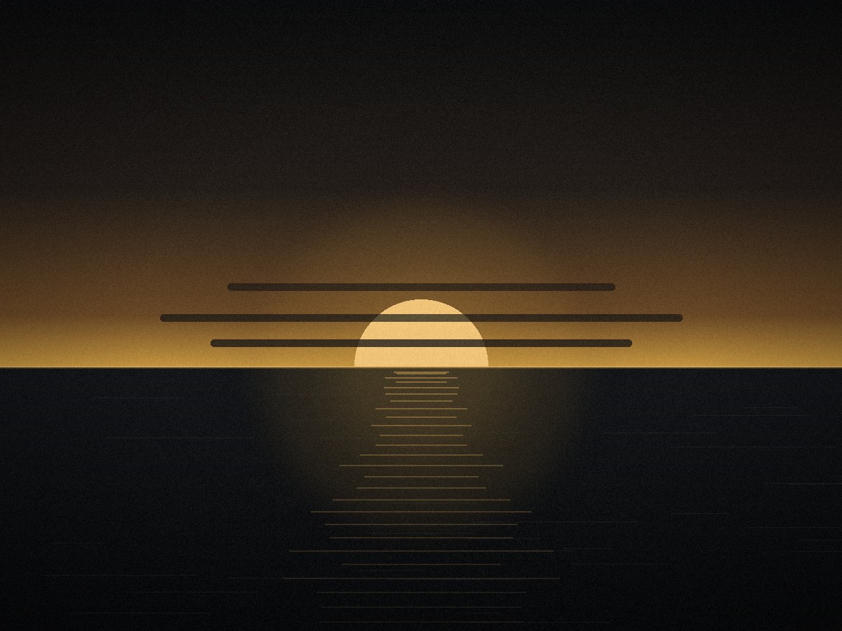 Pacific sunset — sun half-set over a dark sea